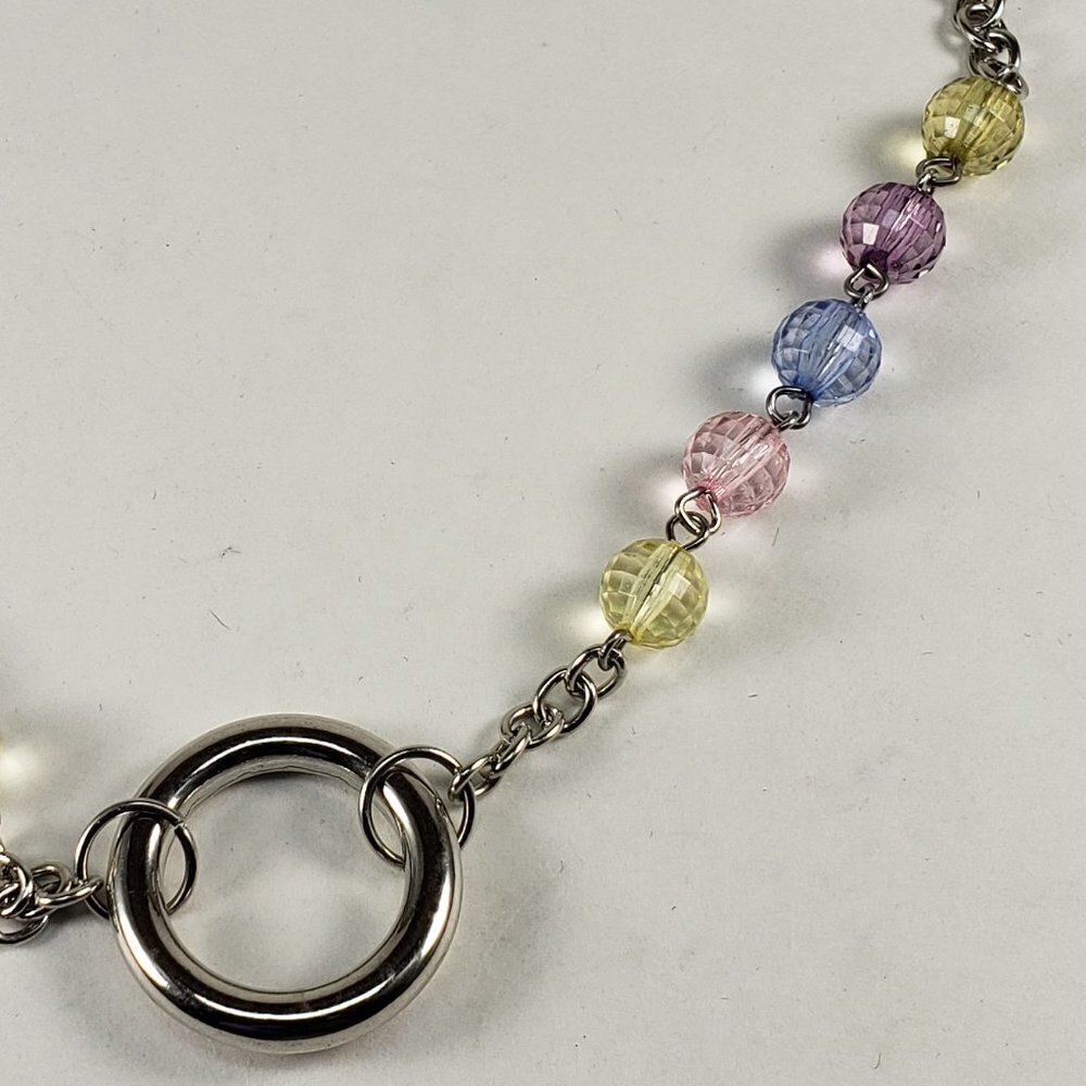 Multi Color Beads Silver Chain Hoop Necklac - 24-inch Fashion Jewelry - Picture 9 of 9
